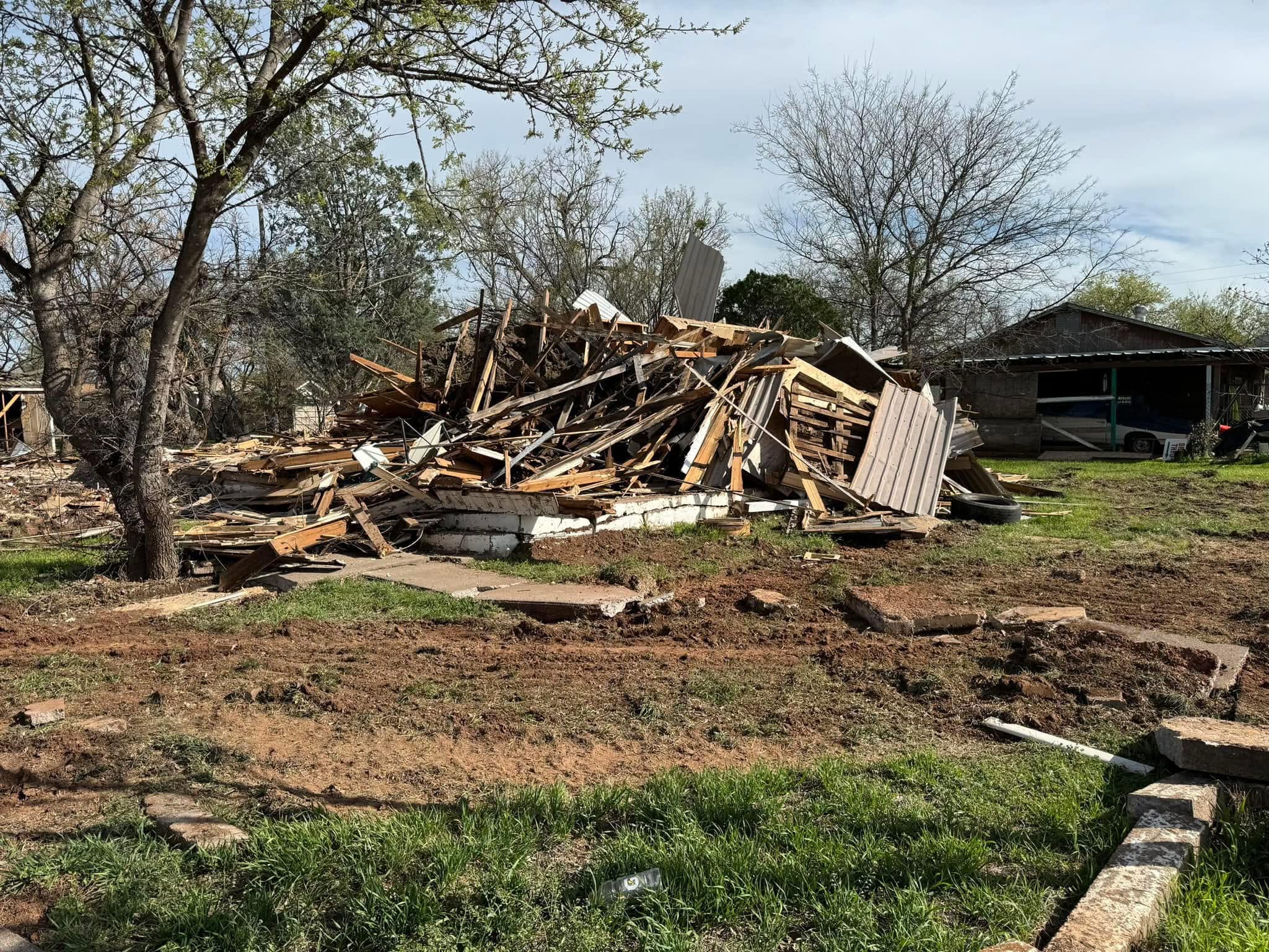 Demolition debris gathered on a residential site